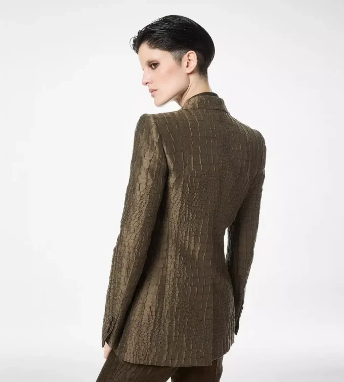 Einreihige Jacke mit Kragen und Krokodil-Jacquard Einreihige Jacke mit Kragen und Krokodil-Jacquard