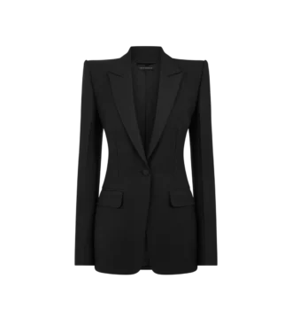 Einreihige Smokingjacke aus Woll-Seiden-Mischung