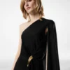 Einseitiges Abendkleid mit Cape und Liza-Hardware-Details Einseitiges Abendkleid mit Cape und Liza-Hardware-Details
