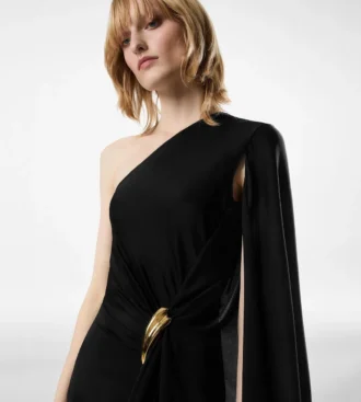 Einseitiges Abendkleid mit Cape und Liza-Hardware-Details