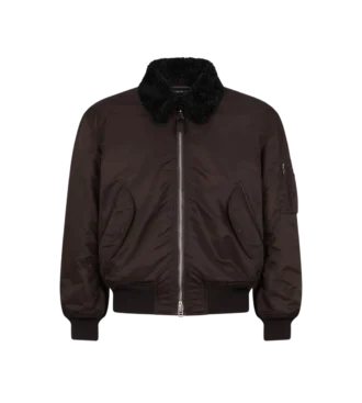 Fliegerjacke mit Nylon-Lammfellkragen Fliegerjacke mit Nylon-Lammfellkragen