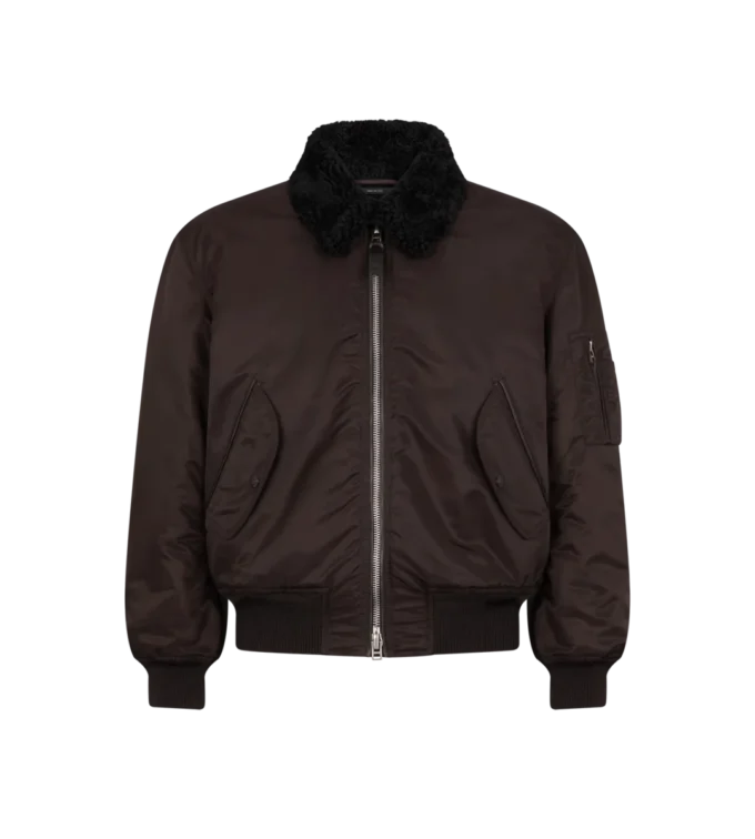Fliegerjacke mit Nylon-Lammfellkragen Fliegerjacke mit Nylon-Lammfellkragen