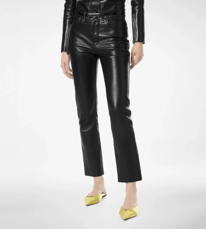 Fünf-Taschen-Hose aus Nappaleder mit geprägtem Tf-Logo Fünf-Taschen-Hose aus Nappaleder mit geprägtem Tf-Logo