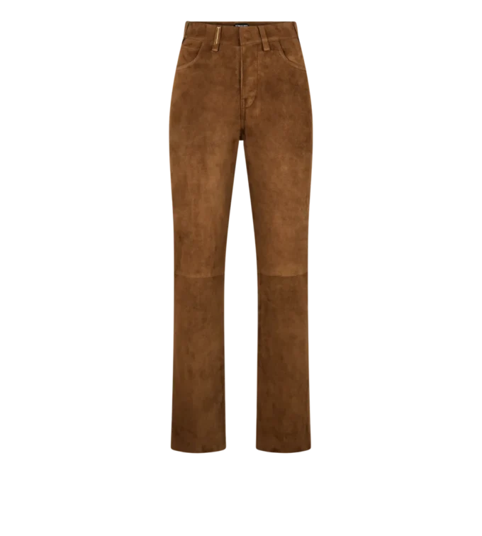 Fünf-Taschen-Hose aus vollnarbigem Lammwildleder mit geprägtem Tf-Logo Fünf-Taschen-Hose aus vollnarbigem Lammwildleder mit geprägtem Tf-Logo