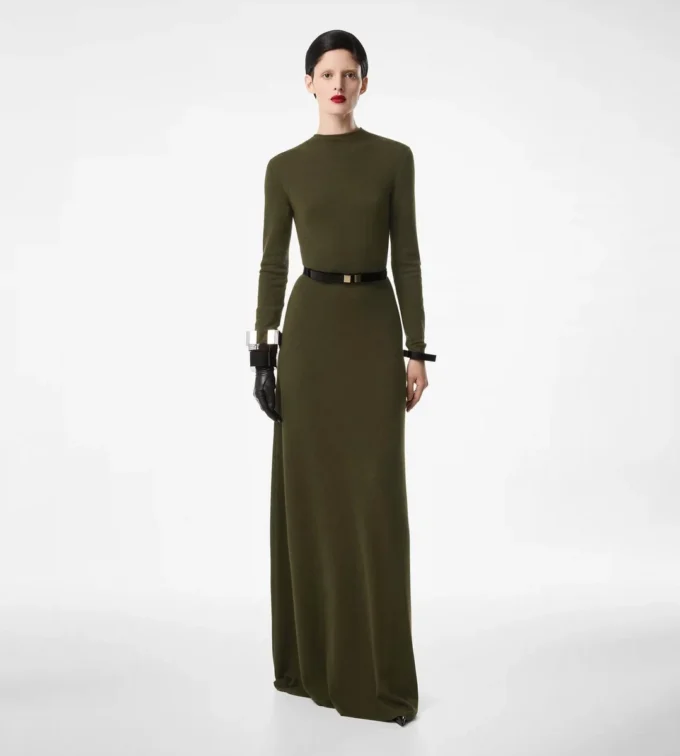 Full Needle Fine Cashmere Silk Crewneck Column Dress Full Needle Fine Cashmere Silk Crewneck Column Dress