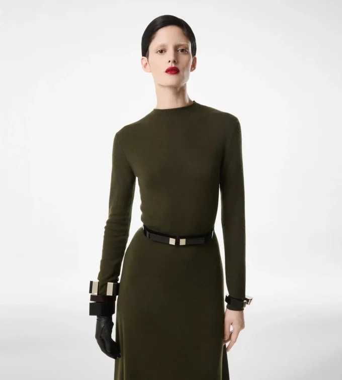 Full Needle Fine Cashmere Silk Crewneck Column Dress Full Needle Fine Cashmere Silk Crewneck Column Dress