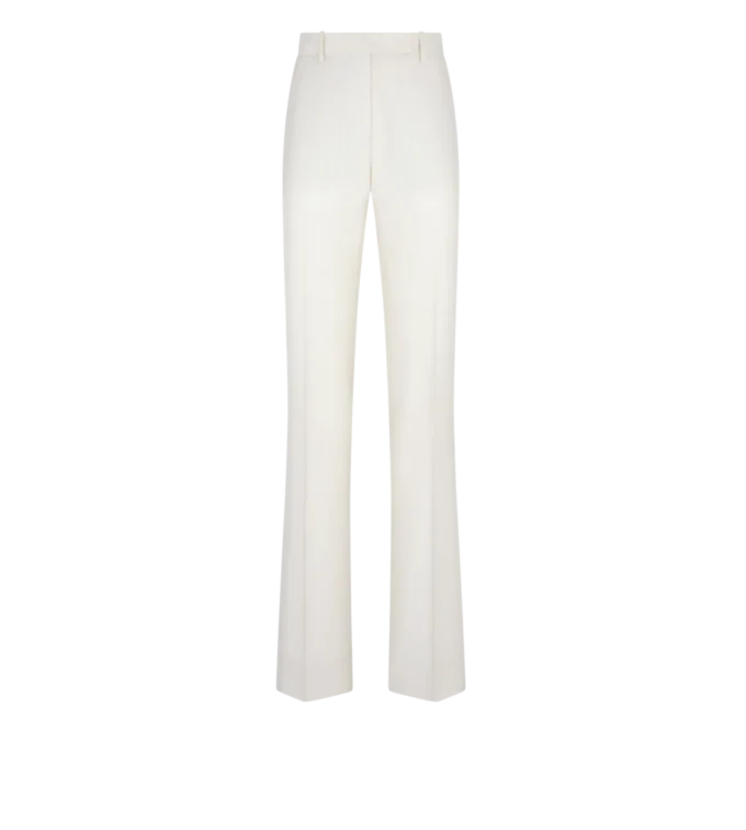 Gerade geschnittene Hose aus Wolle und Seide mit Schattenstreifen Gerade geschnittene Hose aus Wolle und Seide mit Schattenstreifen