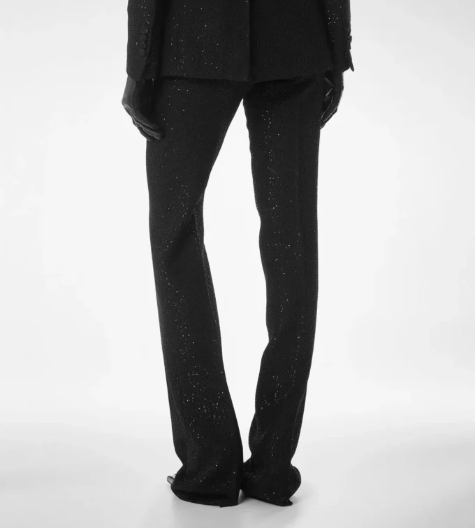 Gerade geschnittene Hose aus Wollmischkrepp mit Pailletten Gerade geschnittene Hose aus Wollmischkrepp mit Pailletten