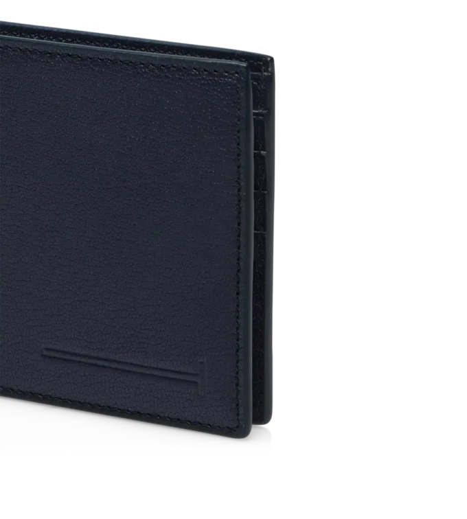 Geschmeidige, längliche T-Linie-Bifold-Brieftasche aus genarbtem Leder