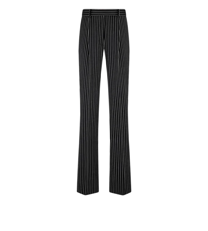 Gestreifte, lockere, plissierte, gerade Hose aus Wolle und Baumwolle Gestreifte, lockere, plissierte, gerade Hose aus Wolle und Baumwolle