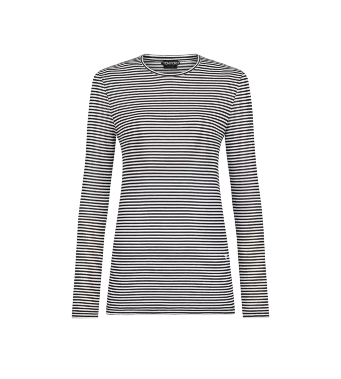 Gestreiftes Langarm-T-Shirt mit tonalem TF-Sticklogo