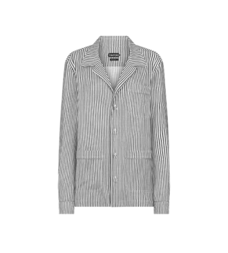 Gestreiftes Seiden-Pyjamahemd mit Paspelierung und tonalem TF-Sticklogo