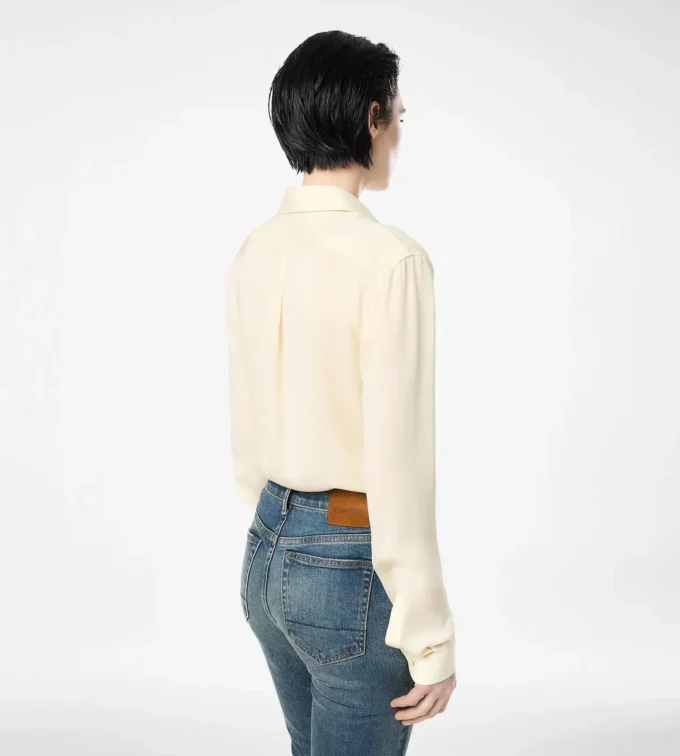 Gewaschenes Seiden-Georgette-Hemd mit tonalem TF-Sticklogo