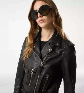 Glänzende Bikerjacke aus Plonge-Leder