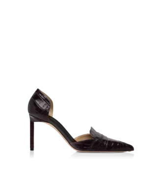 Glänzende Eva D’Orsay Pumps aus geprägtem Krokodilleder