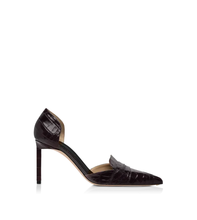 Glänzende Eva D’Orsay Pumps aus geprägtem Krokodilleder Glänzende Eva D’Orsay Pumps aus geprägtem Krokodilleder