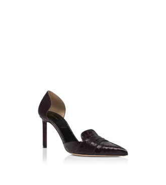 Glänzende Eva D’Orsay Pumps aus geprägtem Krokodilleder