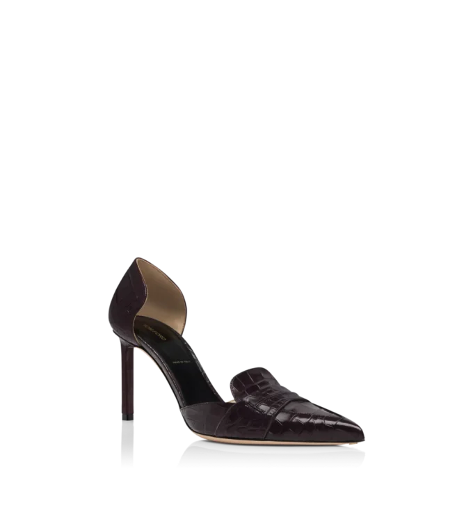 Glänzende Eva D’Orsay Pumps aus geprägtem Krokodilleder Glänzende Eva D’Orsay Pumps aus geprägtem Krokodilleder