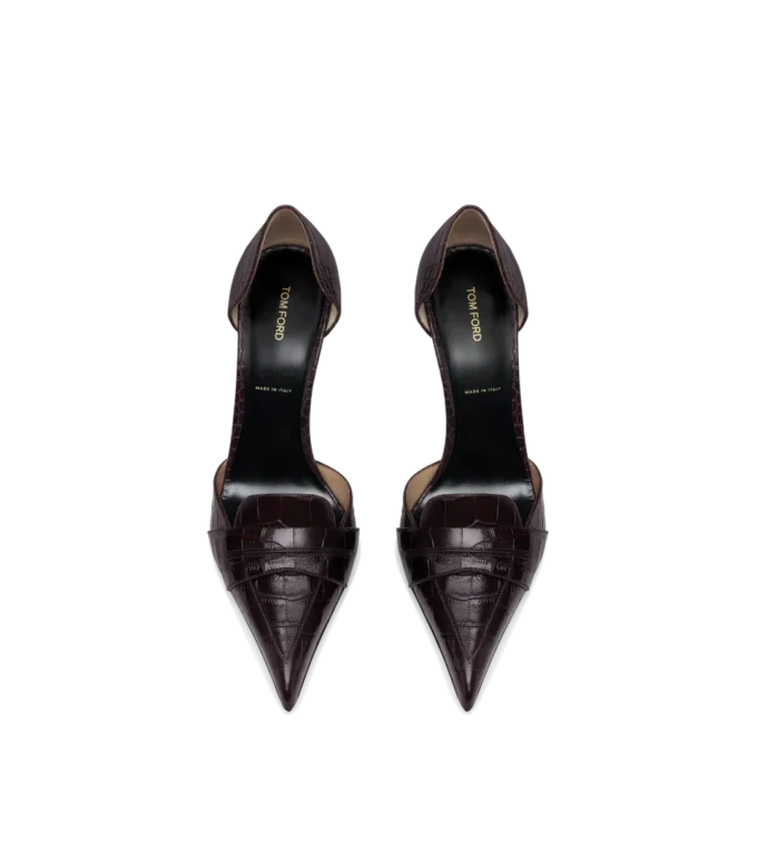 Glänzende Eva D’Orsay Pumps aus geprägtem Krokodilleder Glänzende Eva D’Orsay Pumps aus geprägtem Krokodilleder