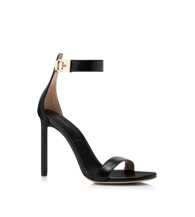 Glänzende Leder-Sandale mit T-Riemchen und Knöchelriemen Glänzende Leder-Sandale mit T-Riemchen und Knöchelriemen