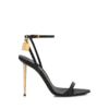 Glänzende Leder-Sandalen mit spitzen Zehen und Vorhängeschloss-Verzierung Glänzende Leder-Sandalen mit spitzen Zehen und Vorhängeschloss-Verzierung