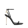 Glänzende Leder-Sandalen mit spitzen Zehen und Vorhängeschloss-Verzierung Glänzende Leder-Sandalen mit spitzen Zehen und Vorhängeschloss-Verzierung