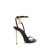 Glänzende Leder-Sandalen mit spitzen Zehen und Vorhängeschloss-Verzierung Glänzende Leder-Sandalen mit spitzen Zehen und Vorhängeschloss-Verzierung
