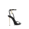 Glänzende Leder-Sandalen mit spitzen Zehen und Vorhängeschloss-Verzierung Glänzende Leder-Sandalen mit spitzen Zehen und Vorhängeschloss-Verzierung
