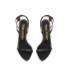 Glänzende Leder-Sandalen mit spitzen Zehen und Vorhängeschloss-Verzierung Glänzende Leder-Sandalen mit spitzen Zehen und Vorhängeschloss-Verzierung
