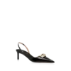 Glänzende Leder-Slingback-Sandalen mit T-Verschluss Glänzende Leder-Slingback-Sandalen mit T-Verschluss