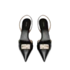Glänzende Leder-Slingback-Sandalen mit T-Verschluss Glänzende Leder-Slingback-Sandalen mit T-Verschluss