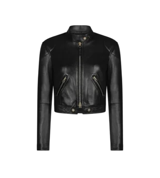 Glänzende Plonge-Lederjacke mit Reißverschluss