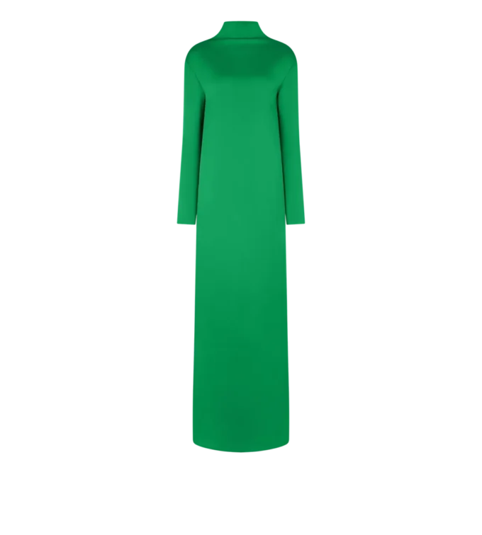 Glänzendes Abendkleid aus Krepp mit Stehkragen Glänzendes Abendkleid aus Krepp mit Stehkragen