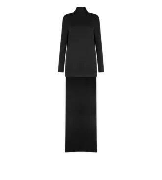 Glänzendes Cocktailkleid aus Crêpe mit Stehkragen