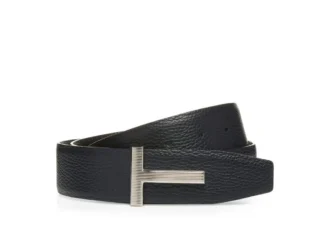 Grain Leather Ridge Buckle T Belt