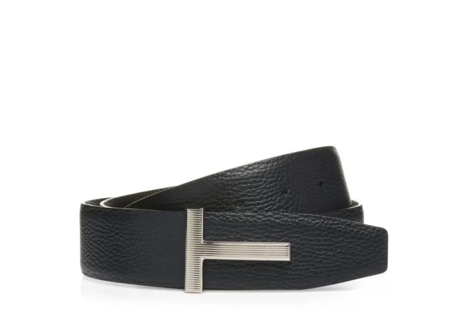 Grain Leather Ridge Buckle T Belt Grain Leather Ridge Buckle T Belt