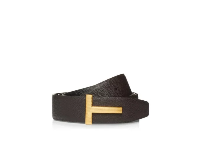 Grain Leather Ridge Buckle T Belt Grain Leather Ridge Buckle T Belt