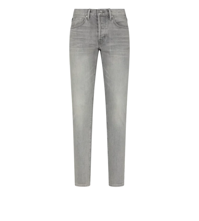 Graue Stretch-Slim-Fit-Jeans mit Webkante