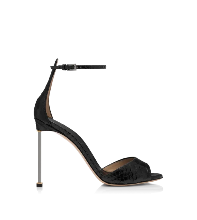 Halbglänzende, bedruckte Python-Sandale mit Fersenriemen Halbglänzende, bedruckte Python-Sandale mit Fersenriemen