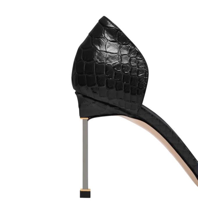Halbglänzende Pumps mit Python-Print und Spire D’Orsay-Absatz