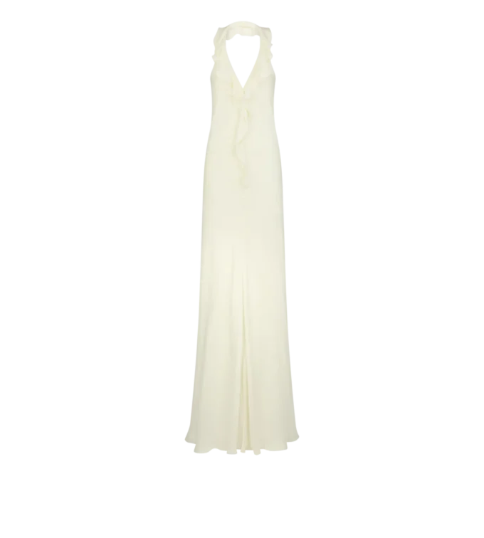 Halterneck-Abendkleid mit Rüschendetails Halterneck-Abendkleid mit Rüschendetails