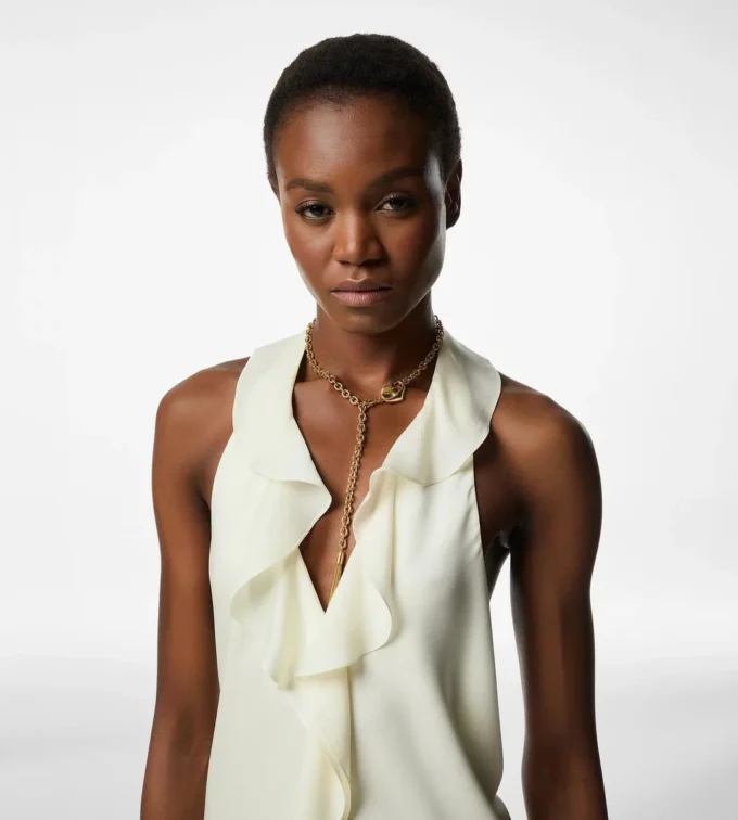 Halterneck-Abendkleid mit Rüschendetails Halterneck-Abendkleid mit Rüschendetails