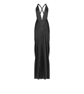 Halterneck-Abendkleid mit tiefem V-Ausschnitt und Seitenschlitzen