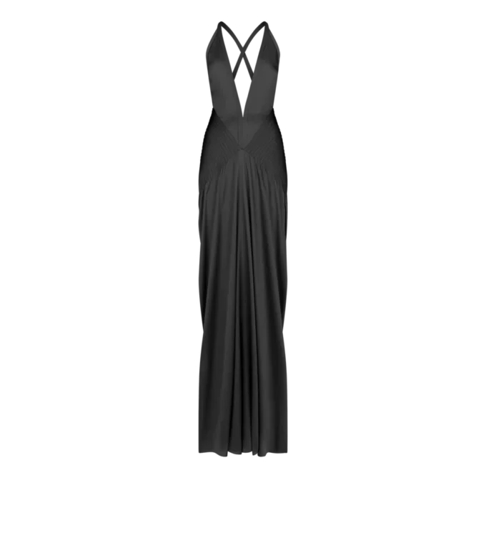 Halterneck-Abendkleid mit tiefem V-Ausschnitt und Seitenschlitzen Halterneck-Abendkleid mit tiefem V-Ausschnitt und Seitenschlitzen