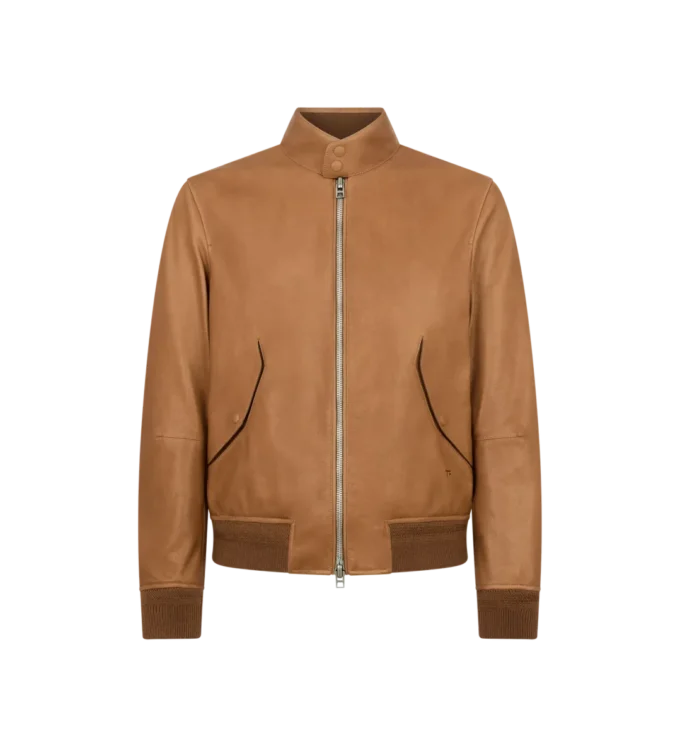 Harrington-Jacke aus genarbtem Leder