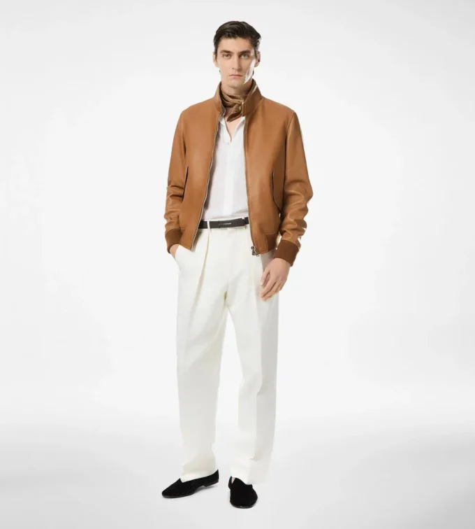 Harrington-Jacke aus genarbtem Leder