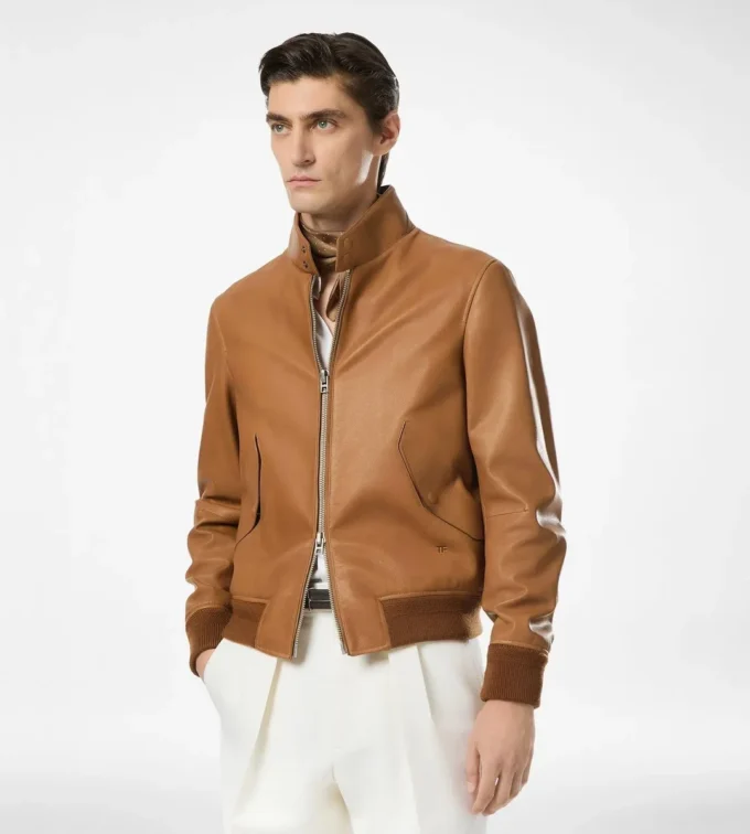 Harrington-Jacke aus genarbtem Leder