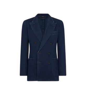 Indigo-Jacke mit Fischgrätenmuster