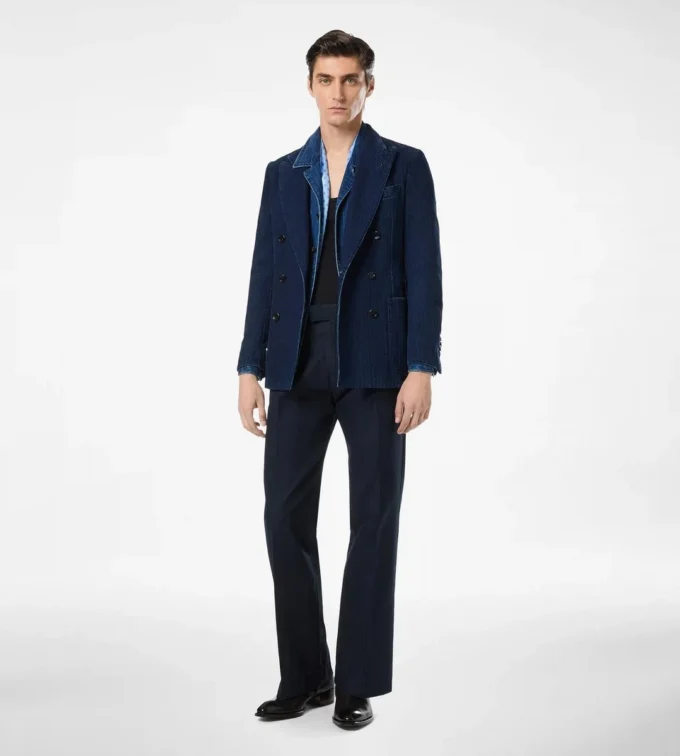 Indigo-Jacke mit Fischgrätenmuster Indigo-Jacke mit Fischgrätenmuster