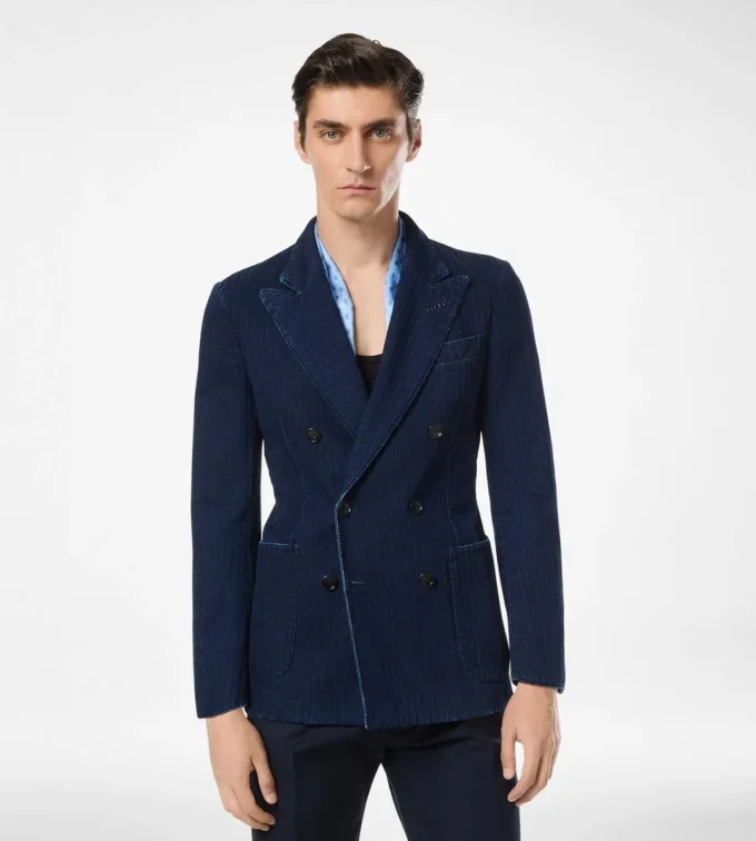 Indigo-Jacke mit Fischgrätenmuster Indigo-Jacke mit Fischgrätenmuster